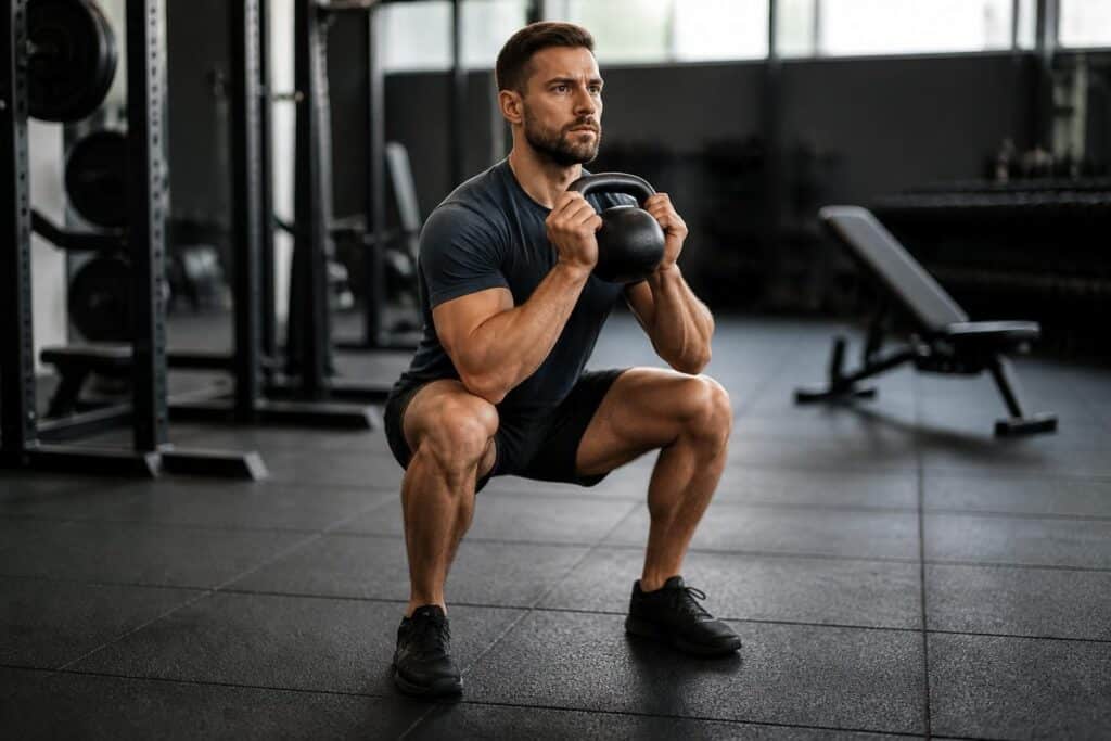 découvrez comment maîtriser le goblet squat, une variante efficace du squat avec une charge tenue devant le corps, pour renforcer vos jambes et améliorer votre posture.